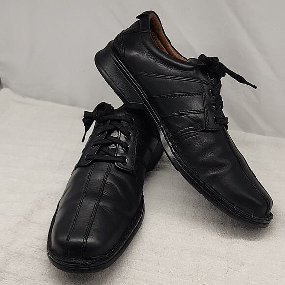 CLARKS TOUAREG VIBE BLACK LEATHER OXFORDS MENS 12 M GUC MADE IN INDIA - Picture 13 of 16